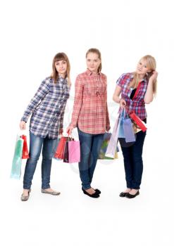 Royalty Free Photo of Three Girls Holding Bags