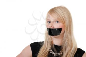 Royalty Free Photo of a Girl With Her Mouth Taped Close