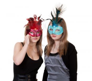Royalty Free Photo of Two Girls Wearing Masks
