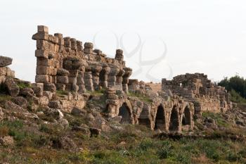 Royalty Free Photo of Ancient Ruins in the Town of Side, Turkey