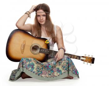 Royalty Free Photo of a Woman With a Guitar