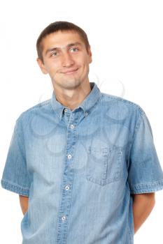 Portrait of the young happy Caucasian man isolated on a white background