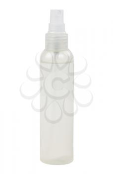 Plastic bottle with a spray on a white background