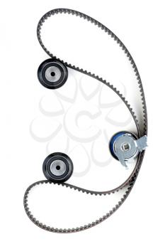 tension pulley and timing belt background isolated