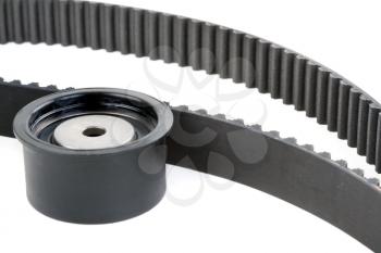 tension pulley and timing belt, Isolate on white