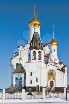 domes of the Russian Orthodox church against the blue sky background