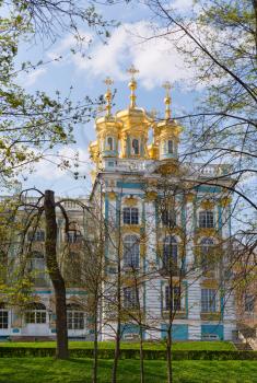 Dome of Russian Orthodox church of Catherine Palace in Petrodvorets, Russia