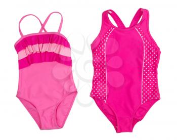 Two pink baby swimsuit. Isolate on white.