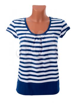 Striped vest T-shirt on a mannequin. Front. Isolated on a white background.