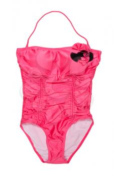 Red fashionable female conjoint swimsuit. Isolate on white.