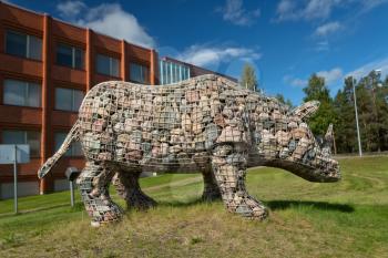 Stone monument rhino in Kemijärvi, northern Finland.