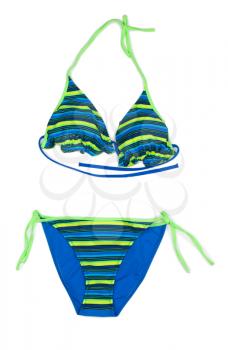 Trendy blue striped swimsuit. Isolate on white.