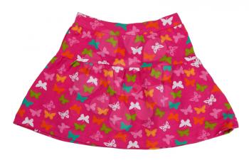 Red children skirt with patterned butterflies. Isolate on white.