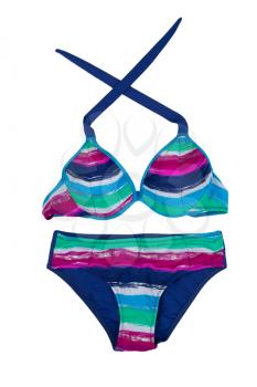 Colorful striped swimsuit. Isolate on white