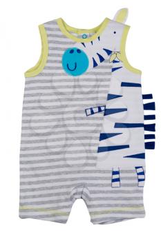 Children striped jumpsuit with a print giraffe. Isolate on white