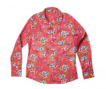 Fashionable red shirt with a flower pattern. Isolate on white.