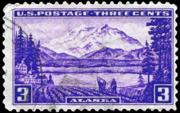 Royalty Free Photo of a 1937 US Stamp Showing Mount McKinley, Alaska