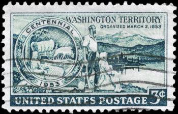 Royalty Free Photo of 1953 Us Stamp for Centenary of the Organization of Washington Territory