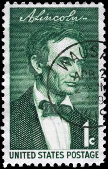 Royalty Free Photo of 1959 US Stamp Shows the Portrait of a Abraham Lincoln (1809-1865), by George Healy