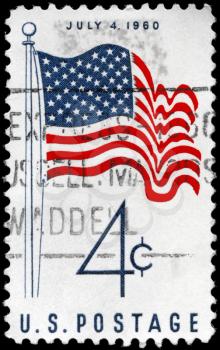 Royalty Free Photo of 1960 US Stamp Shows the US Flag, Inscribed July 4, 1960
