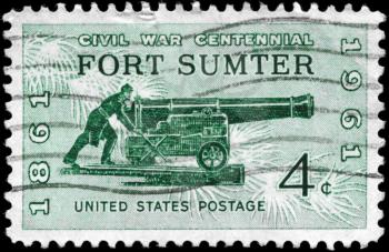 Royalty Free Photo of 1961 US Stamp Shows the Sea Coast Gun of 1861, Civil War Centennial Issue