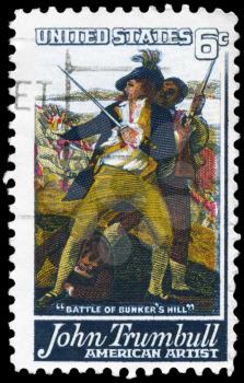 Royalty Free Photo of 1968 US Stamp Shows Detail From the Battle of Bunker's Hill by John Trumbull (1756-1843)