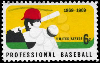 Royalty Free Photo of 1969 US Stamp Shows a Batter, Professional Baseball Centenary