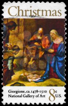 Royalty Free Photo of 1971 US Stamp of Adoration of the Shepherds, by Giorgione (1478-1510), National Gallery of Art, Washington