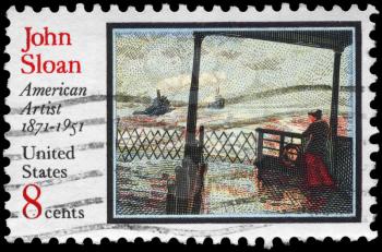 Royalty Free Photo of 1971 US Stamp Shows The Wake of the Ferry by John Sloan (1871-1951)