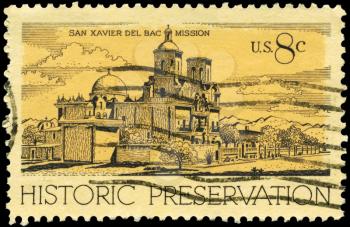 Royalty Free Photo of 1971 US Stamp Shows San Xavier del Bac Mission, Tucson, Historic Preservation