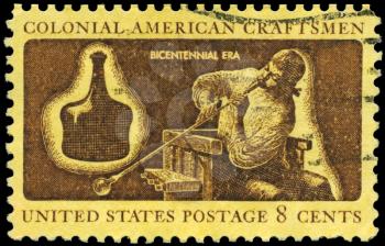 Royalty Free Photo of 1972 US Stamp Shows a Glassmaker, Colonial American Craftsmen Series
