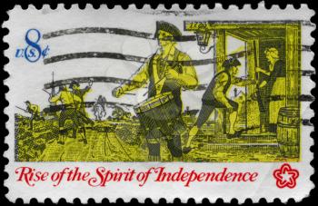 Royalty Free Photo of 1973 US Stamp Shows a Drummer, Rise of the Spirit of Independence