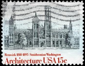 Royalty Free Photo of 1980 US Stamp Shows Smithsonian Institution, by James Renwick, American Architecture
