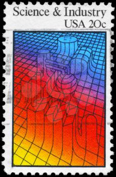 Royalty Free Photo of 1983 US Stamp Shows the Abstract Depiction on the Theme of Science and Industry