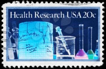 Royalty Free Photo of 1984 US Stamp Shows the Lab Equipment, Health Research Issue