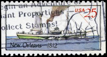 Royalty Free Photo of 1989 US Stamp Shows the Ship New Orleans (1812), Steamboat
