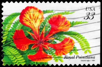 Royalty Free Photo of 1999 US Stamp Shows the Royal Poinciana (Delonix Regia), Tropical Flowers