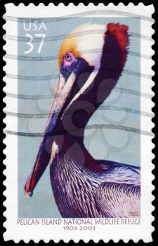 Royalty Free Photo of 2003 US Stamp Shows the Brown Pelican, Pelican Island National Wildlife Refuge, Centenary