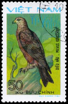 VIETNAM - CIRCA 1982: A Stamp shows image of a Black Kite with the inscription Milvus korschun from the series Birds of prey, circa 1982