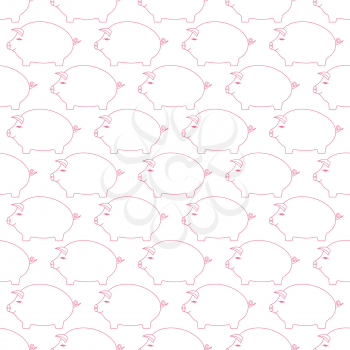 Seamless pattern of the contour cartoon pigs