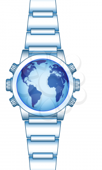 Illustration of the abstract smart watch with globe. Elements of this image furnished by NASA. 
Source of map:  http://visibleearth.nasa.gov/view.php?id=74518