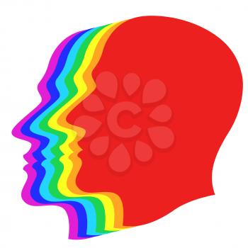 Illustration of the abstract color silhouette layer human profile heads