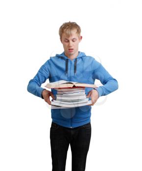 Royalty Free Photo of a Teenager Holding a Stack of Books