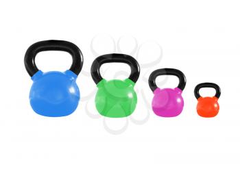 4 colourful kettlebells
