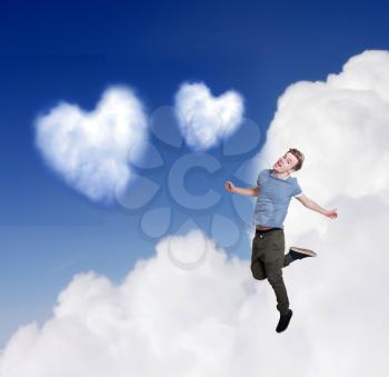 Heartshaped cloud with man in love