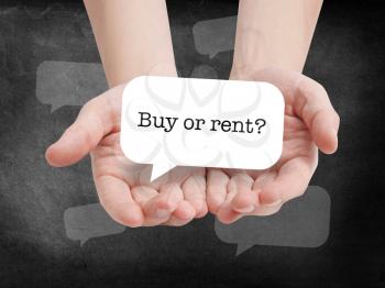 Buy or rent written on a speechbubble