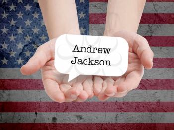 Andrew Jackson written on a speechbubble