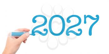 The year of 2027written with a marker