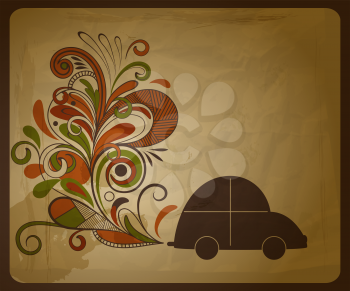 Royalty Free Clipart Image of a Car with Flowers