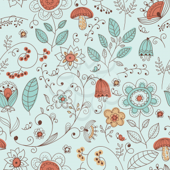 Vector seamless summer doodle style  floral pattern, seamless pattern in swatch menu